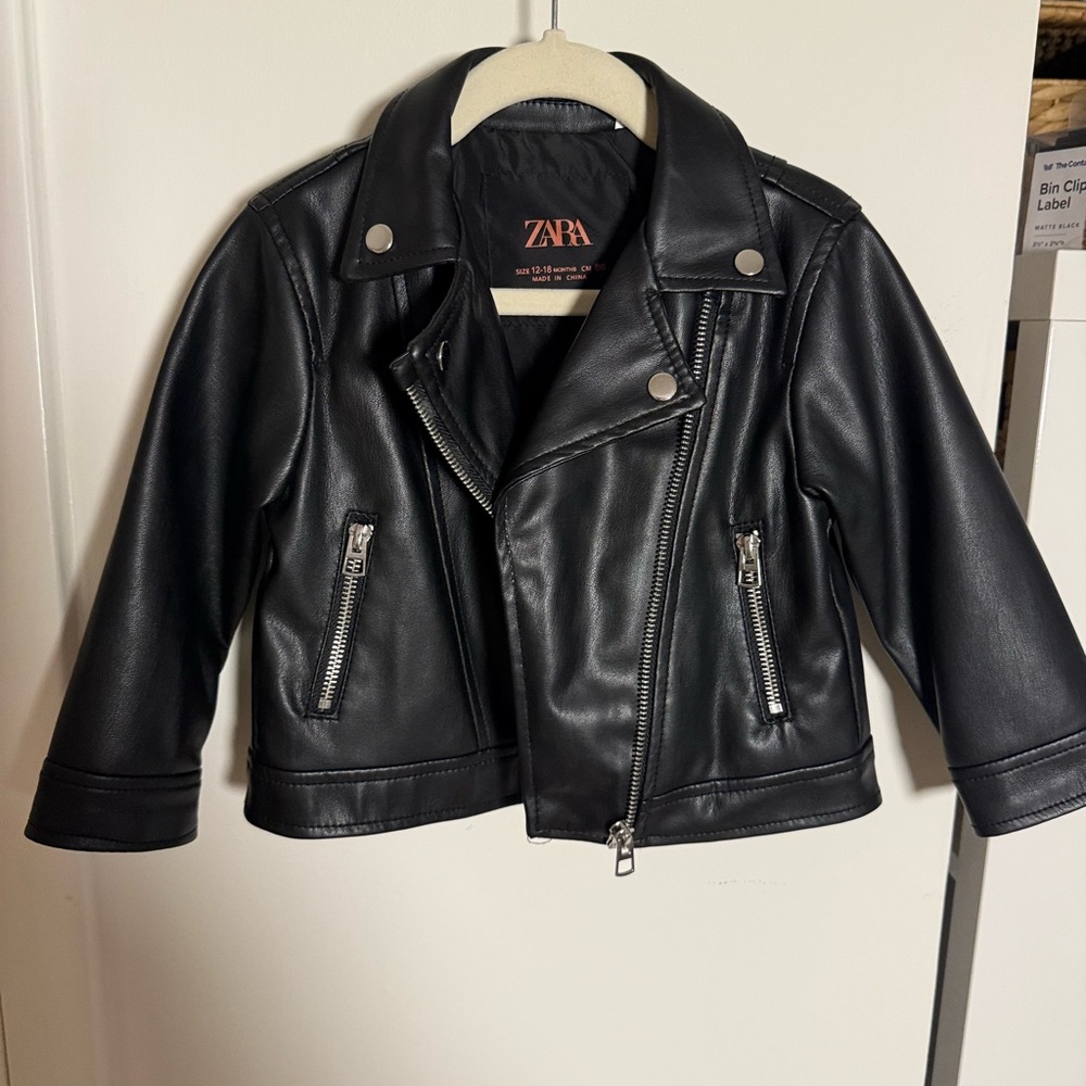 ZARA toddler Black Leather moto Jacket 12-18M